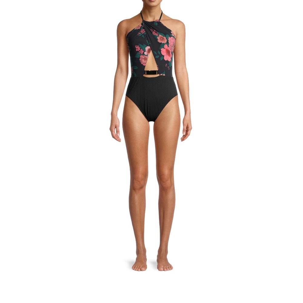 Time and Tru Floral Hardware One Piece Swimsuit Size L((12-14)‎